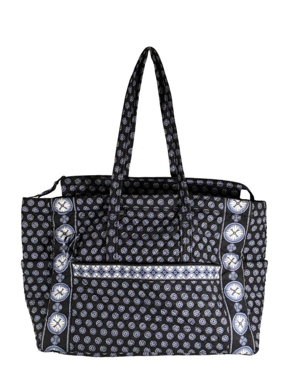 Stephanie Dawn Harbor Blue Quilted large Tote Bag overnight bag Multiple Pockets